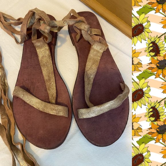 Free People Dahlia Sunkissed Metallic Leather Lace-Up Sandals Size 7 - Picture 7 of 14